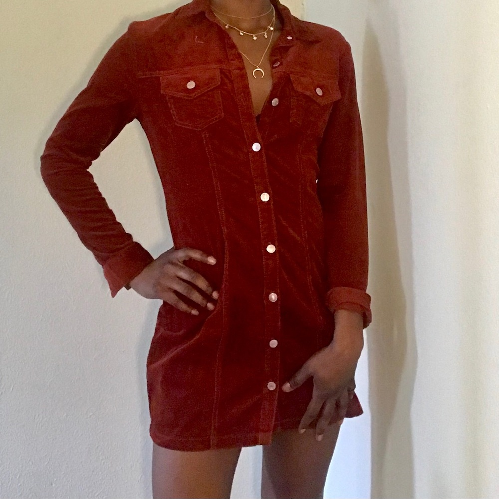 fall rust colored button down dress